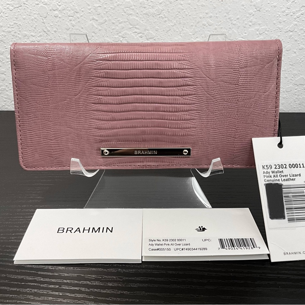 Brahmin Ady PINK ALL OVER LIZARD Leather Wallet RARE Color NWT